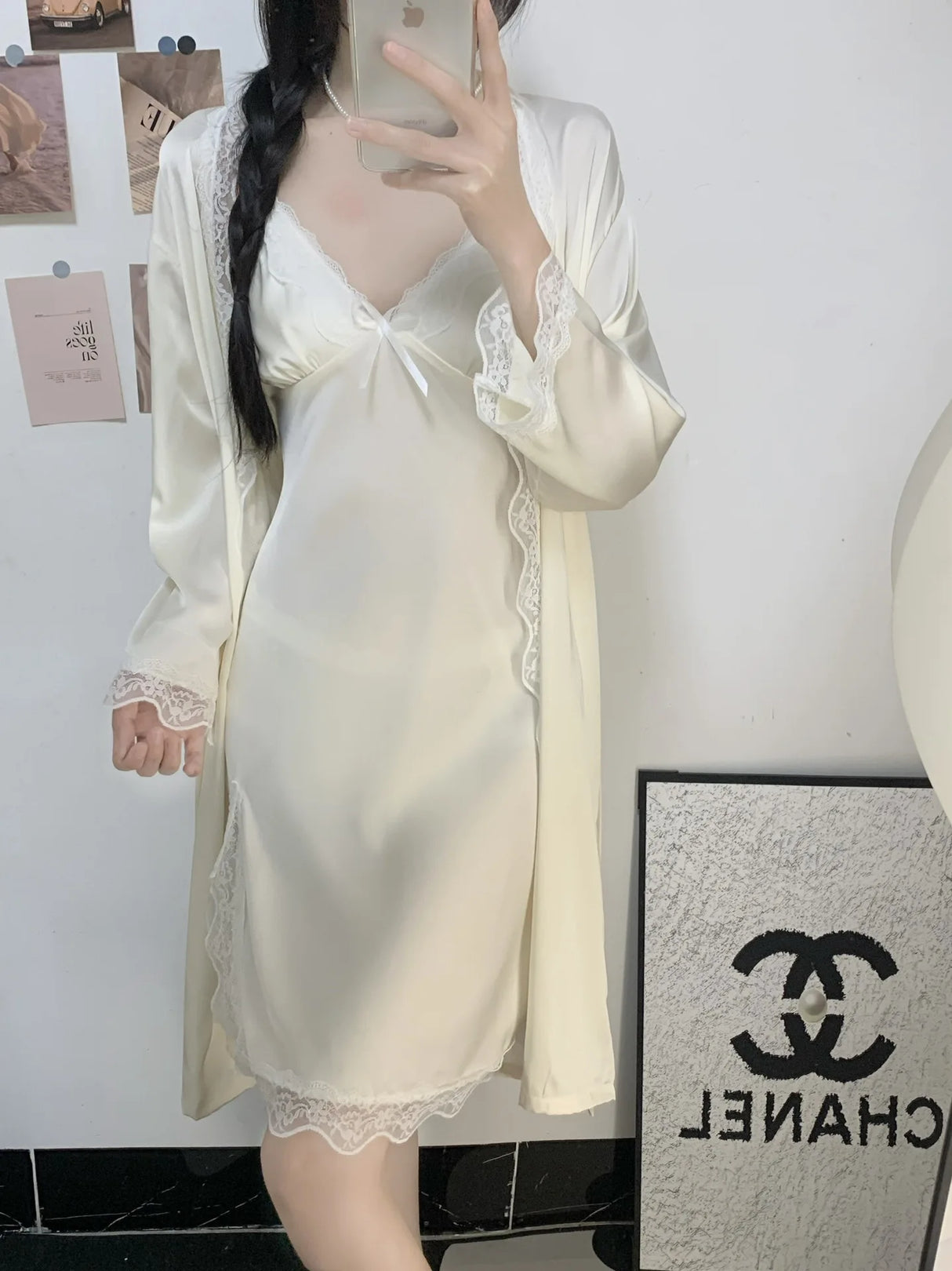 Women Satin Robe Nighty Set