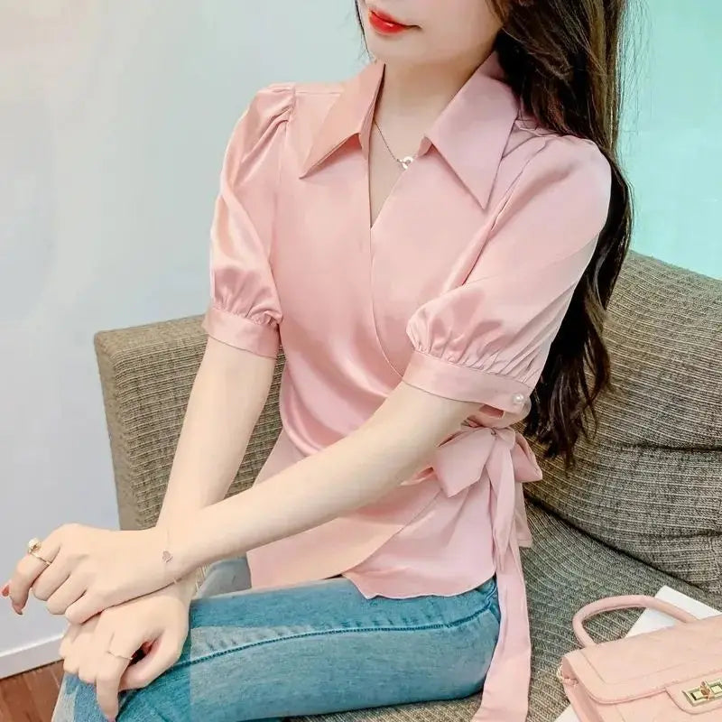 Chiffon V-Neck Short Sleeve Women's Jacket