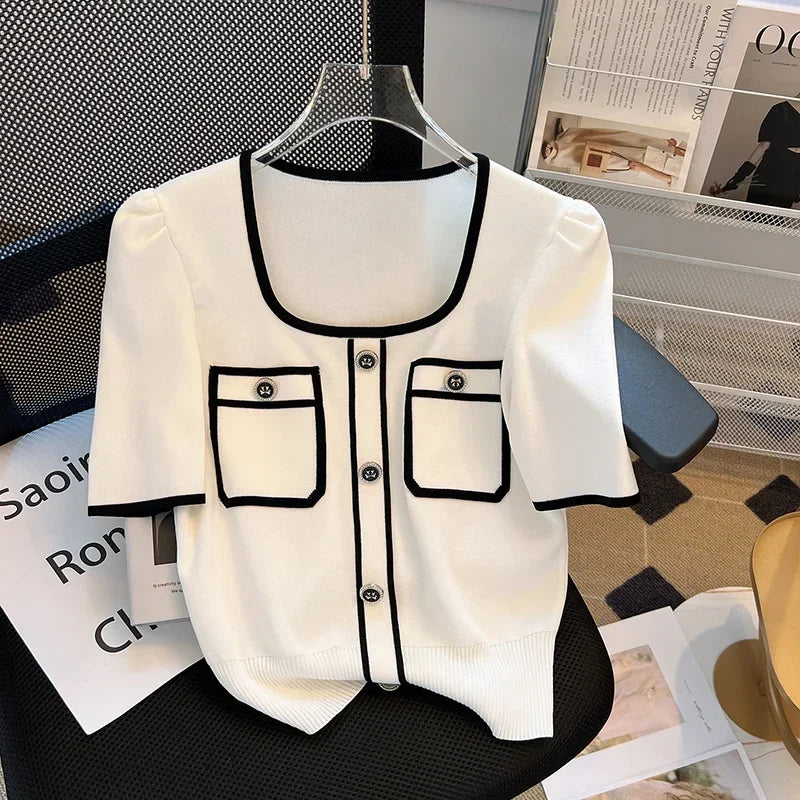 Women Square Neck Knit T-Shirt