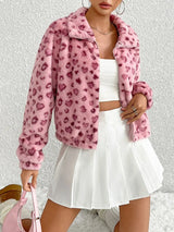 Women Pink Leopard Print Cotton Jacket