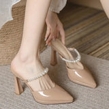 Women’s Slippers Beige Pointed Toe Heeled Slides