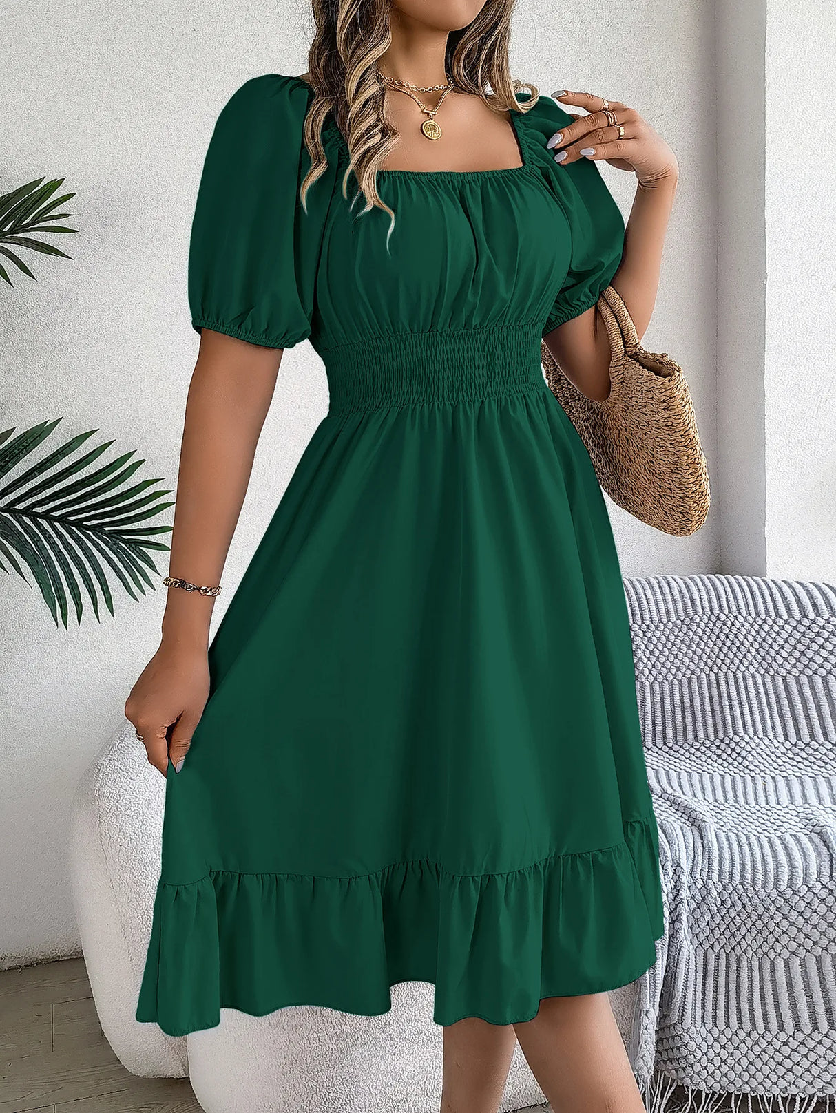 Women Square Neck Summer Dress
