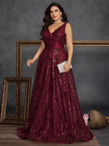 Women Plus Size V-Back Sequin Evening Cocktail Dress