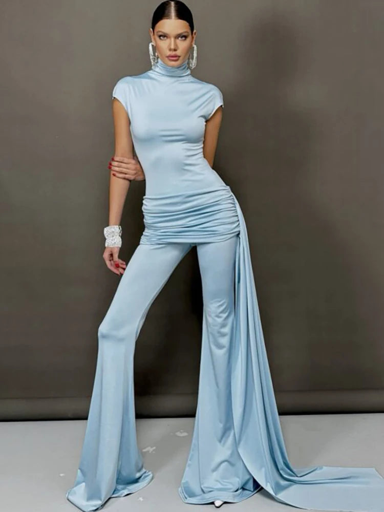 AzureMuse™ – Blue Turtleneck Party Jumpsuit (Classy, Cozy & Sleek)