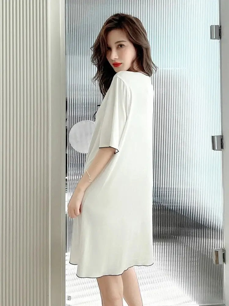Women Oversized Pajama Dress Short Sleeve Loungewear