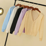 Women Cropped V-Neck Knit Cardigan