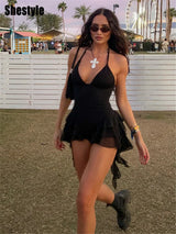 Ruffina™ – Black Ruffle Halter Festival Jumpsuit (Bold, Fun & Carefree)