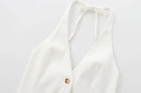 Front Button Halter Backless Camisole Tank