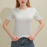 Slim Fit Cotton V-Neck Tee for women, lightweight and breathable, perfect for summer wear in white.