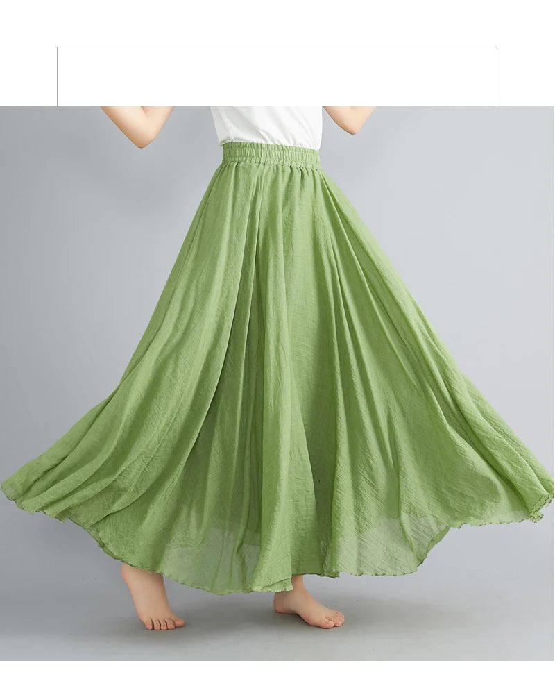 Women Cotton Linen Maxi Skirt