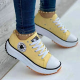 Women Canvas Pattern Sneakers Lace Up Flats