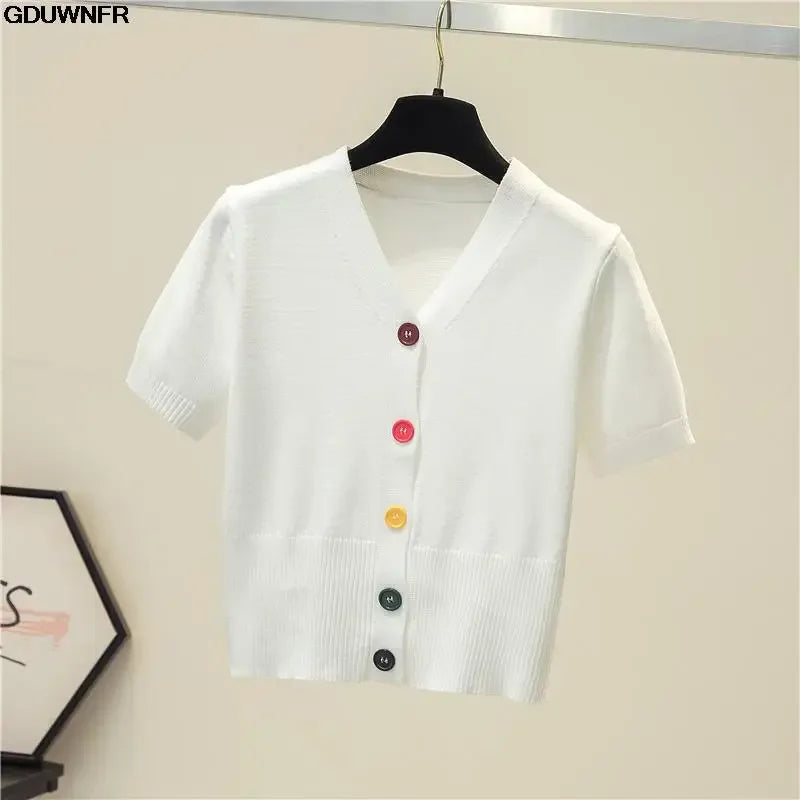 Women's Short Sleeve Crop Knit Sweater