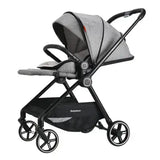 Highview Baby Stroller in gray, foldable design, suitable for infants and toddlers, with a high landscape feature.