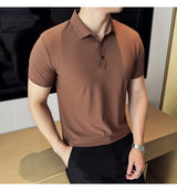 Men Ice Silk Polo Shirt Brown Top