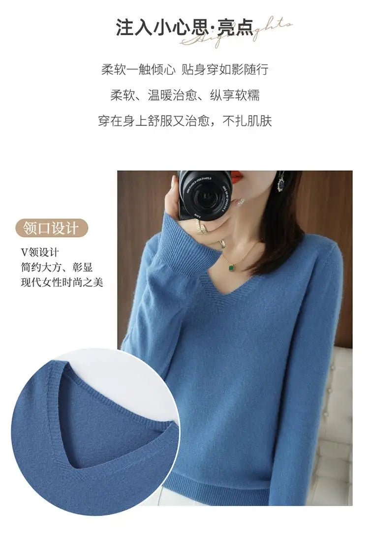Women's V-Neck Knitted Pullover Sweater