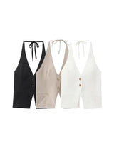 Front Button Halter Backless Camisole Tank