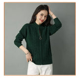 Women Zipper High Collar Knit Cardigan
