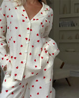 Women Cotton Pajama Set with Hearts