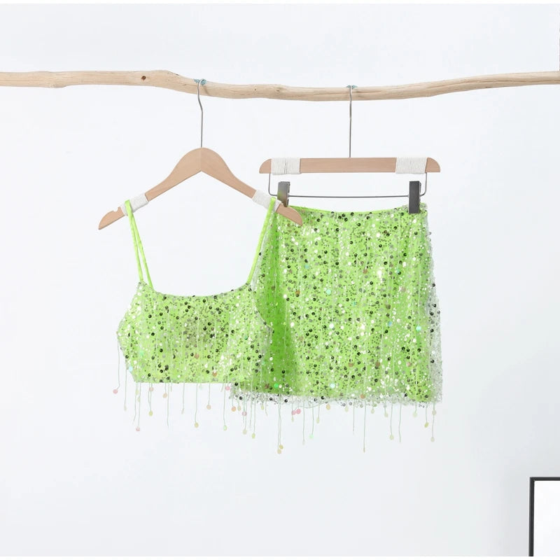 Women Sequin Tassel Party Skirt