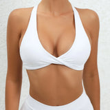Women Twist Front Cross Back Sports Bra