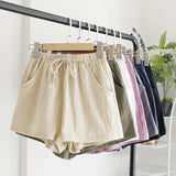 Women Cotton Linen High Waist Shorts