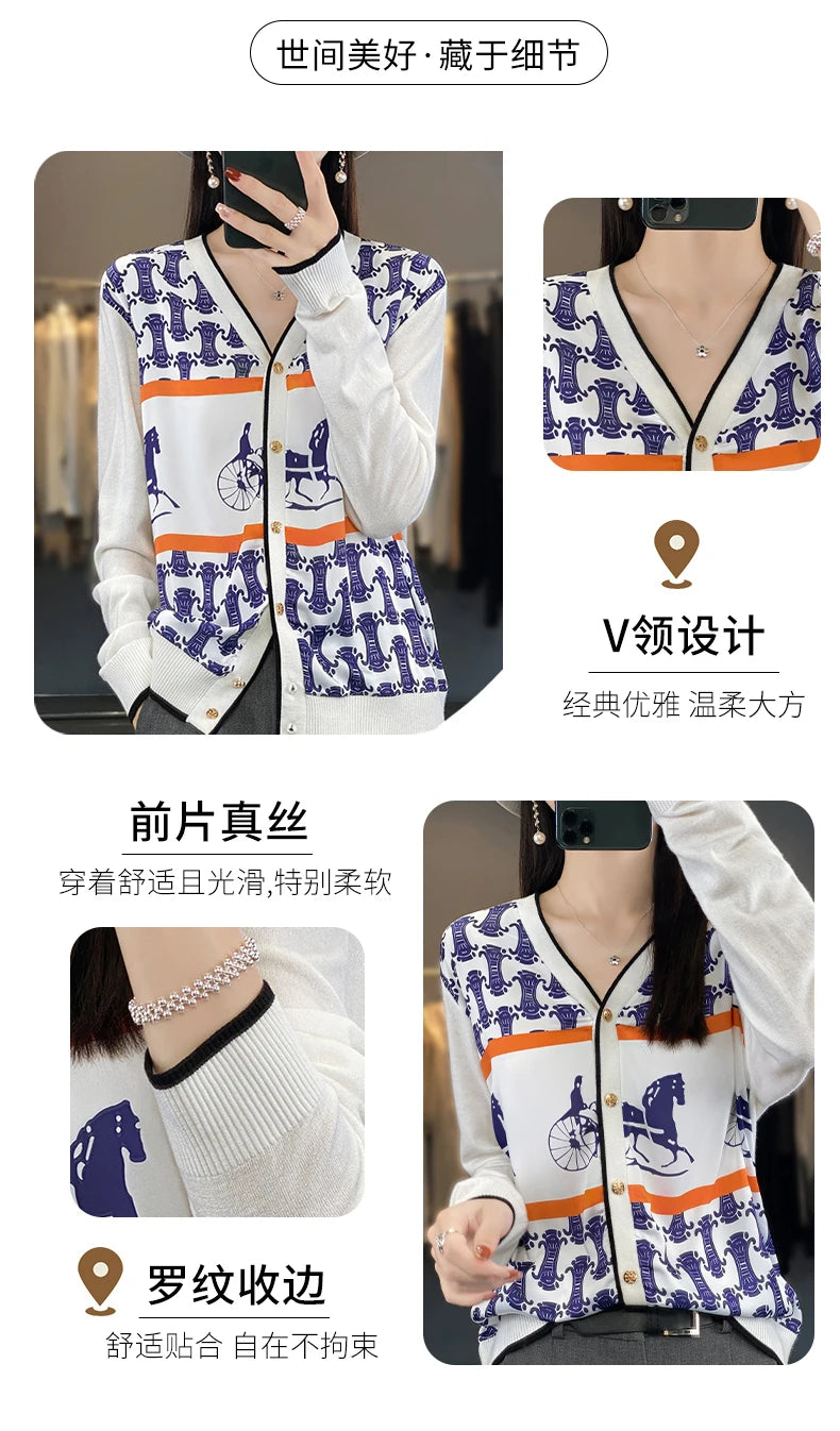 Women's Silk Print Wool Cardigan