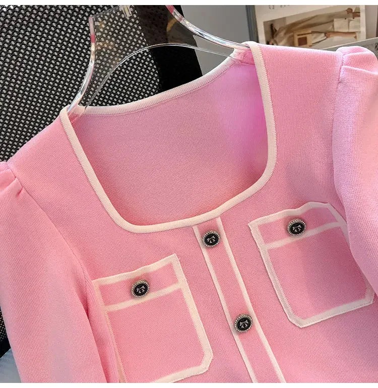 Women Square Neck Knit T-Shirt