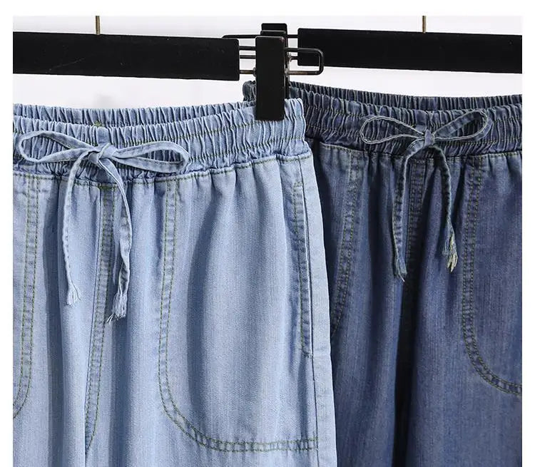 Women Ice Silk Wide Leg Jeans