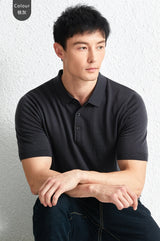 Men Short Sleeve Wool Polo Knit