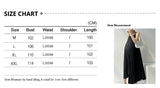 Size chart for pleated chiffon maternity dress showing measurements for different sizes, M to XXL in centimeters.