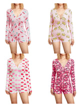 SleepFlick™ – Butt Flap V-Neck Pajama Romper (Playful, Cozy & Lounge-Friendly)