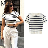 Women Striped Crop Knit Sweater