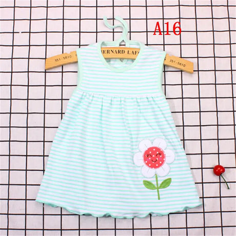 Mint green sleeveless dress for baby girls with floral pattern, perfect for summer wear, ages 0-2 years.
