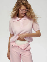 Women's Polo Collar Hollow Knit Sweater