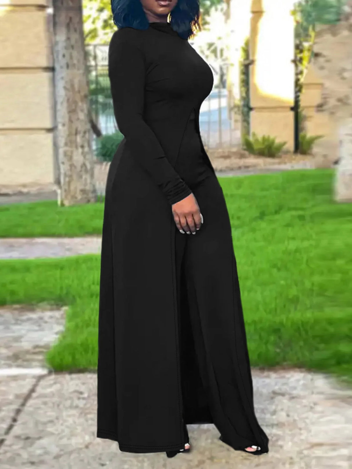 Plus Size Hooded Black Pants Set
