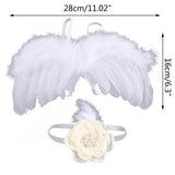 White feather baby angel wings and flower headband for newborn photoshoots, ideal photography props set.