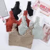 Colorful seamless tank bras featuring lace decoration, ideal for daily comfort and non-wire support in various shades.
