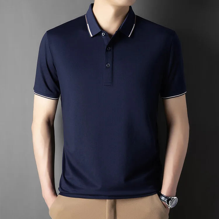 Men Luxury Silk Cotton Polo Shirt