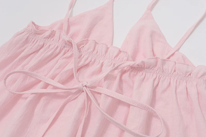 Off Shoulder V‑Neck Pink Crop Tank Top