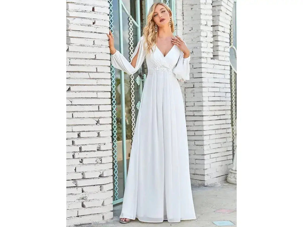 Women Elegant Evening Dress Long Sleeve A-Line Maxi