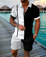 Men 3D Print Polo Shorts Set