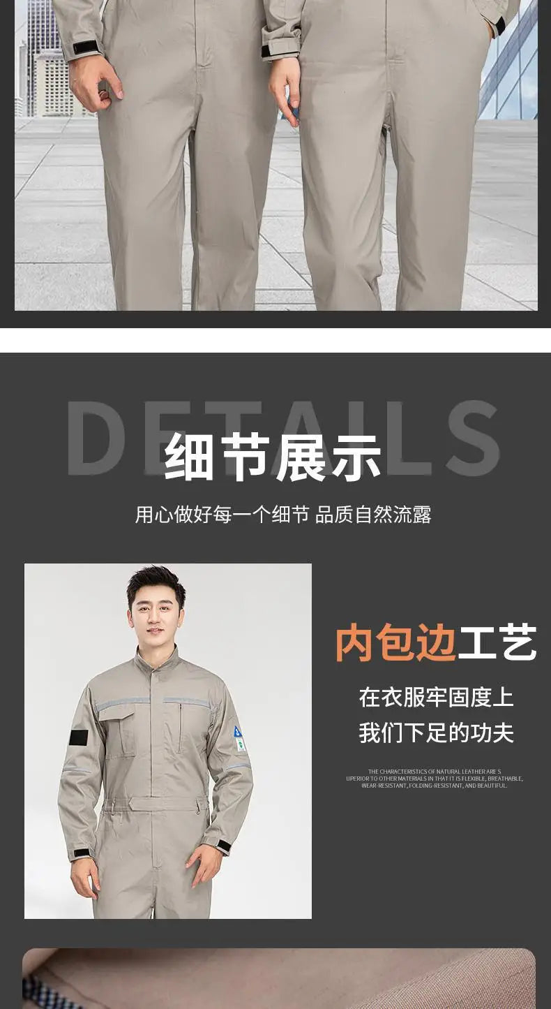 Man wearing an Anti-Static Flame-Resistant Welding Suit, showcasing premium pure cotton workwear details.