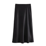 Women Satin Midi Skirt 2025