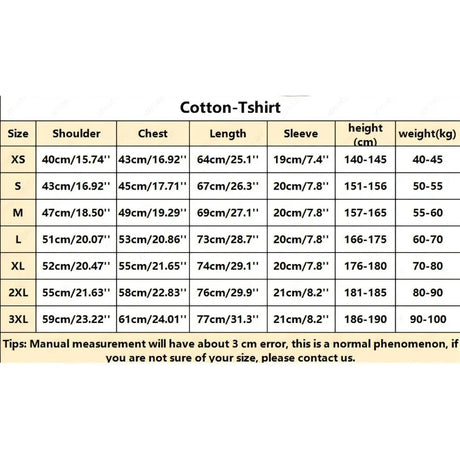 Size chart for Korean Princess Cotton T-Shirt, detailing measurements for various sizes XS to 3XL.