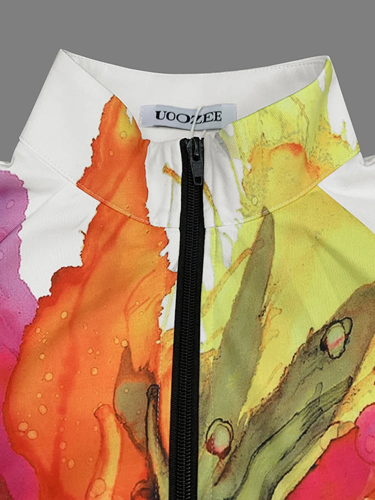 Floral High Neck Puff Sleeve Jacket