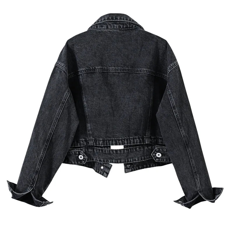 Women's Black Lapel Denim Coat