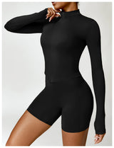 Women's Zip Long Sleeve Yoga Jacket – Gym Push-Up Sportswear Top