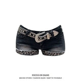 Women Retro Leopard Denim Shorts