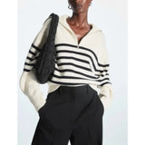 Women's Half Zipper Striped Sweater