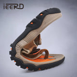 Men Cow Leather Beach Flip Flops Sandals